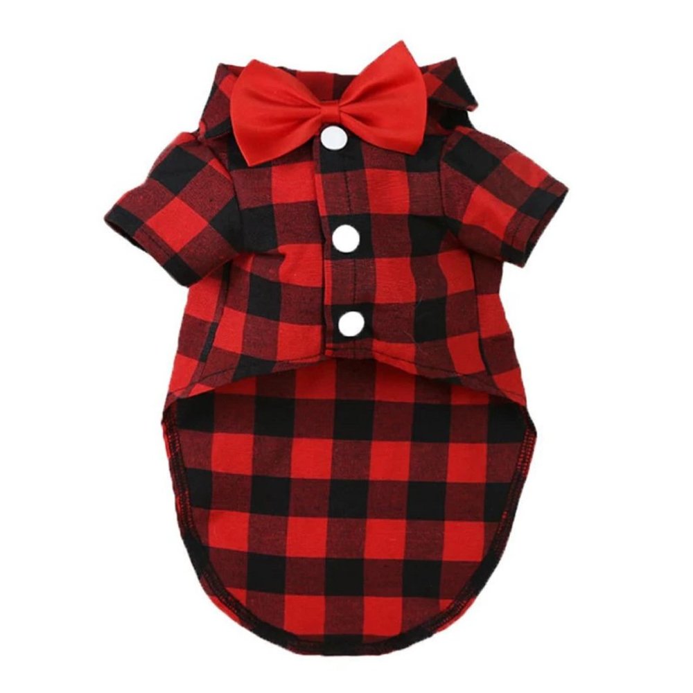 Fashion dog and cat shirts, plaid bow tie shirts.